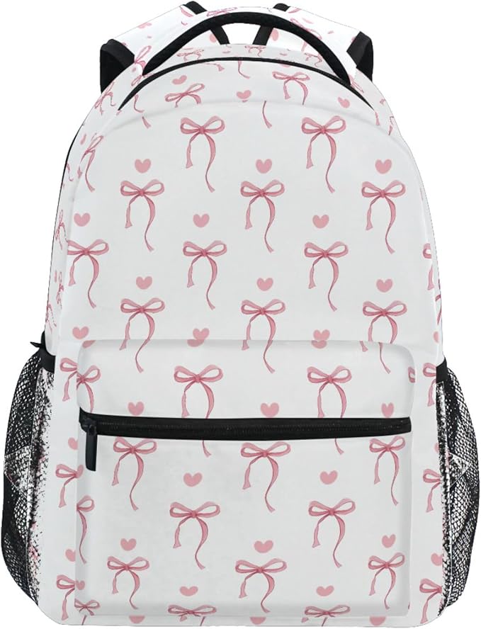 Wamika Pink Bow Girl Backpack Cute Heart Bowknot Ribbon School Backpack Kid by Wamika