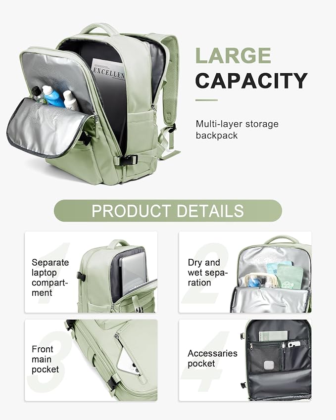 WONHOX Large Travel Backpack Carry on Flight Approved Laptop Work Business - Image 4