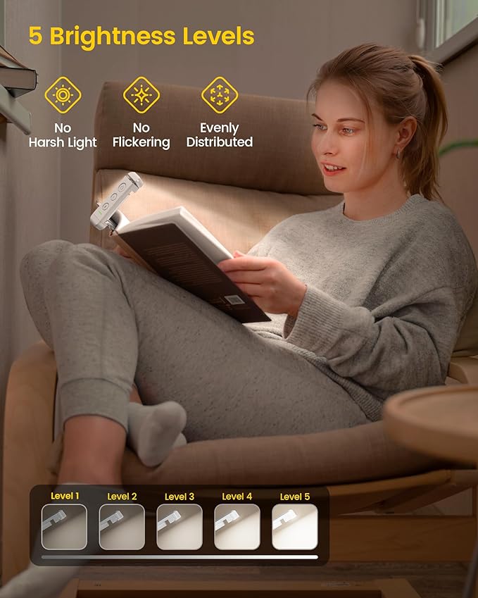 Glocusent USB Rechargeable Book Light, Portable Clip-on LED Reading Light - Image 2
