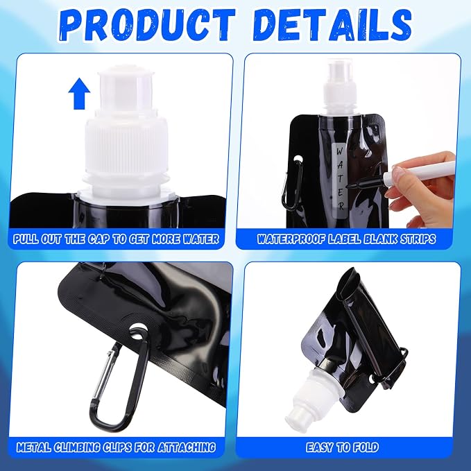 Teenyyou 48 Pack Collapsible Water Bottles Bulk 16oz Foldable Water Bottles - Image 5