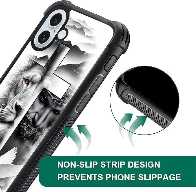for iPhone 16 Plus Case, Lion Cross Jesus Christ Dove Pattern Graphic Design - Image 6