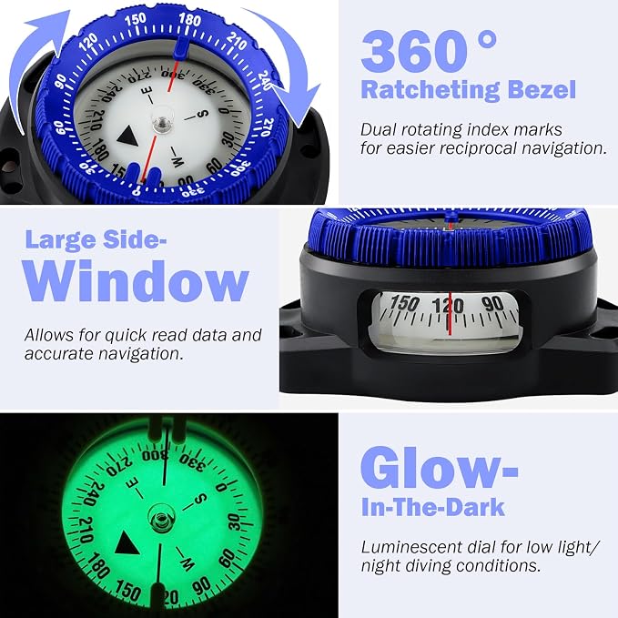 Scuba Dive Compass, Waterproof 5ATM Marine Navigation Wrist Compass - Image 3