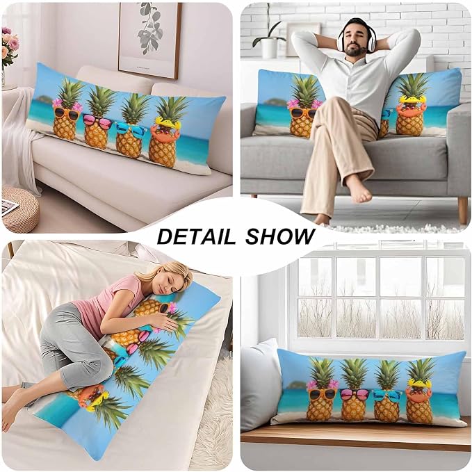 Pineapple Decorative Home Pillow Covers, Beach Pineapples Long Body Pillow - Image 5