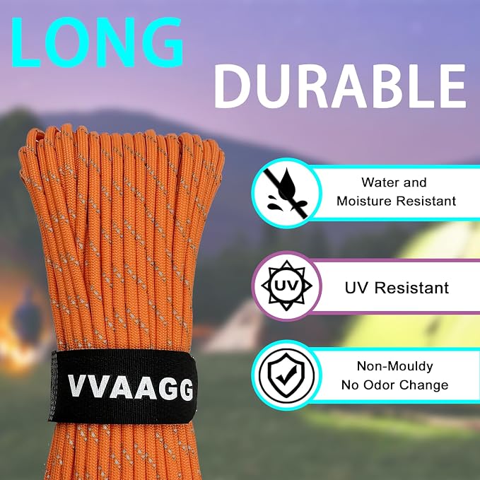 VVAAGG Reflective Paracord Rope 100FT, 7 Strand Nylon para Cord Lanyard Utility - Image 3