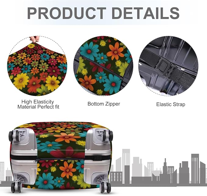 ANNA QUEEN Colorful Flower Luggage Cover, Retro Floral Suitcase Protector - Image 3