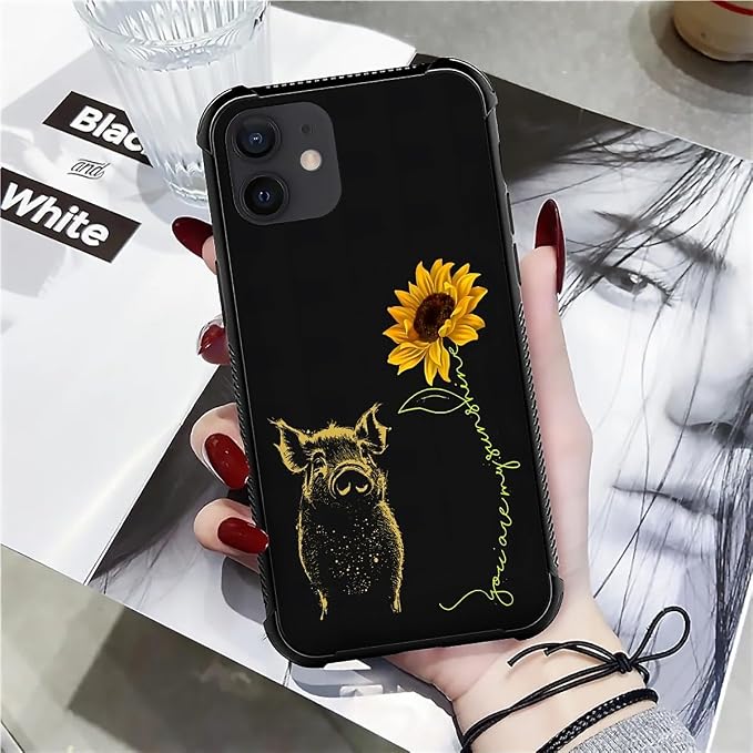 for iPhone 12 Mini Case, Pig Sunflower Yellow Sunshine Pattern Made of Soft - Image 7