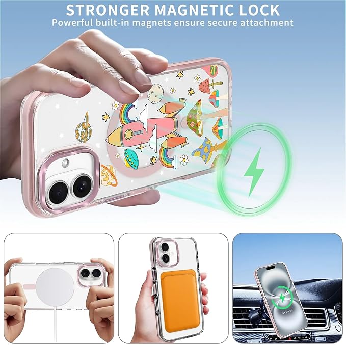 Case for iPhone 16, Spaceship Mushroom Phone Case Design，for Women Girls - Image 3