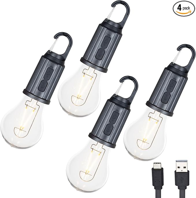 4-Pack Rechargeable Camp Light, Warm White LED Globe Bulb, Battery Powered by FestiveLiving