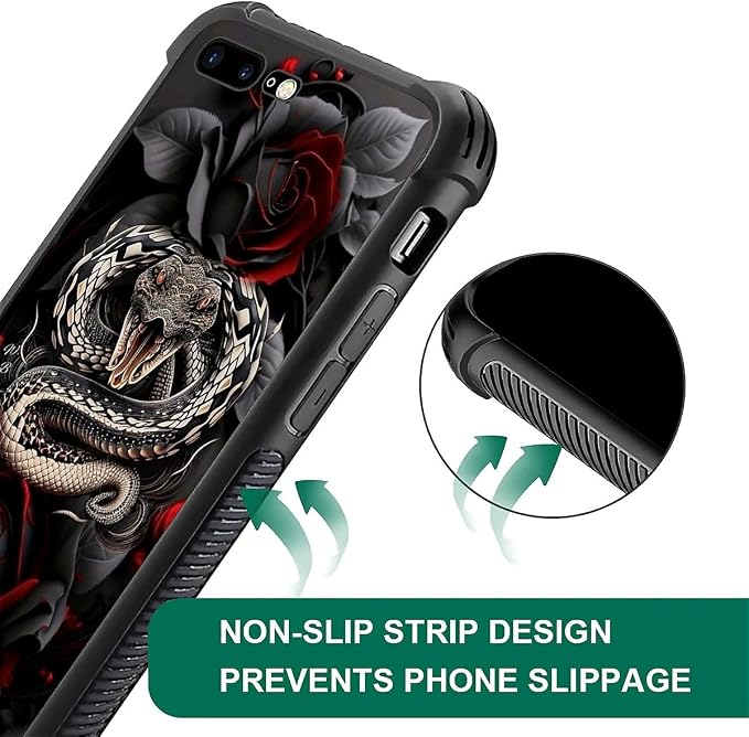 for iPhone 7/8 Case, Entwined Rose Snake Pattern Graphic Design Girl Boy Soft - Image 5