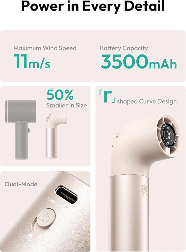 Aecooly Portable Handheld Fan, Powerful Turbo Mini Fan, 19000 RPM High Speed - Image 6