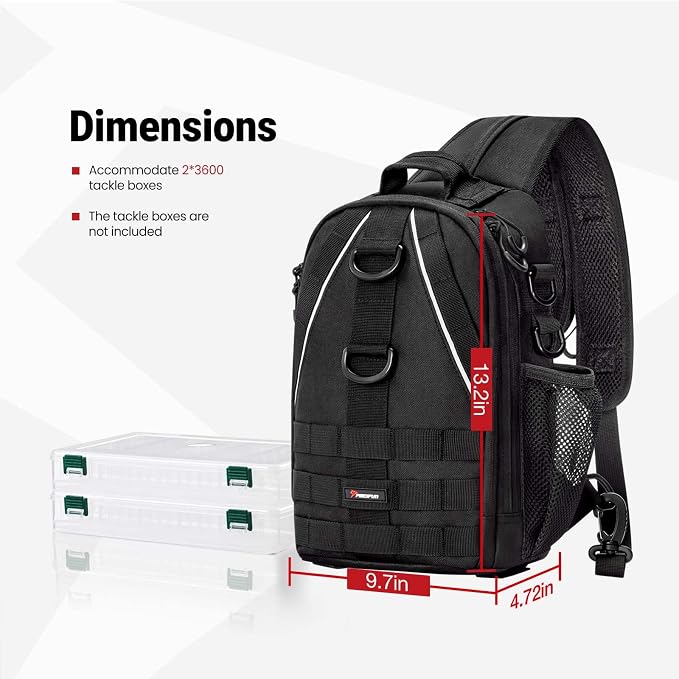 Piscifun Fishing Backpack with Rod Holder, Lightweight Sling Bag Storge Gear - Image 5