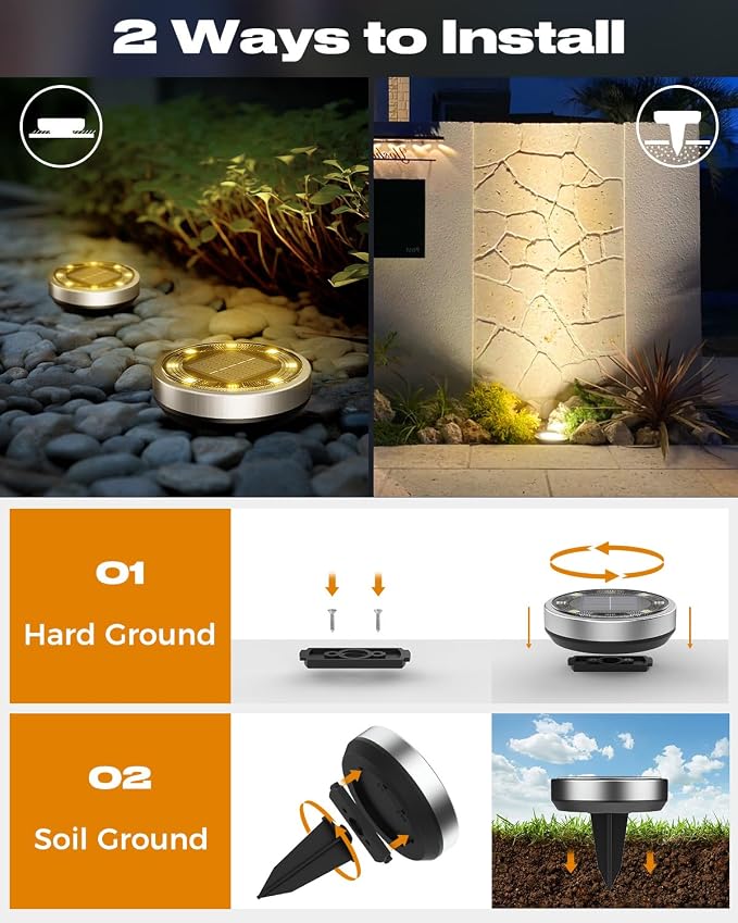 btfarm 2 Pack Solar Lights Outdoor, 8 LED Solar Ground Lights IP65 Waterproof - Image 4