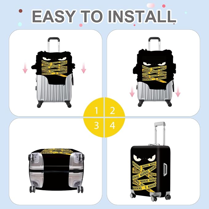 ANNA QUEEN Warning Tape Luggage Cover, Funny Eyes and Yellow Tape Design - Image 6