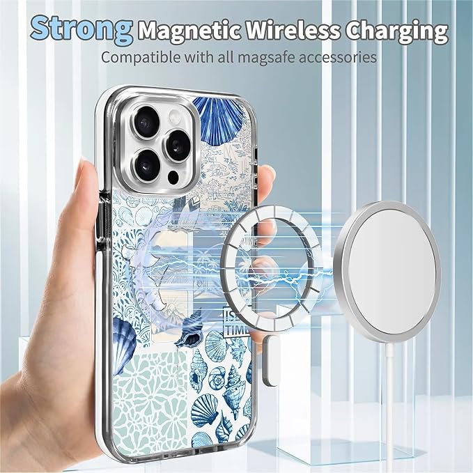 Case for iPhone 15 Pro Max, Sea Life Ocean Waves Seashell Collage Phone Case - Image 4