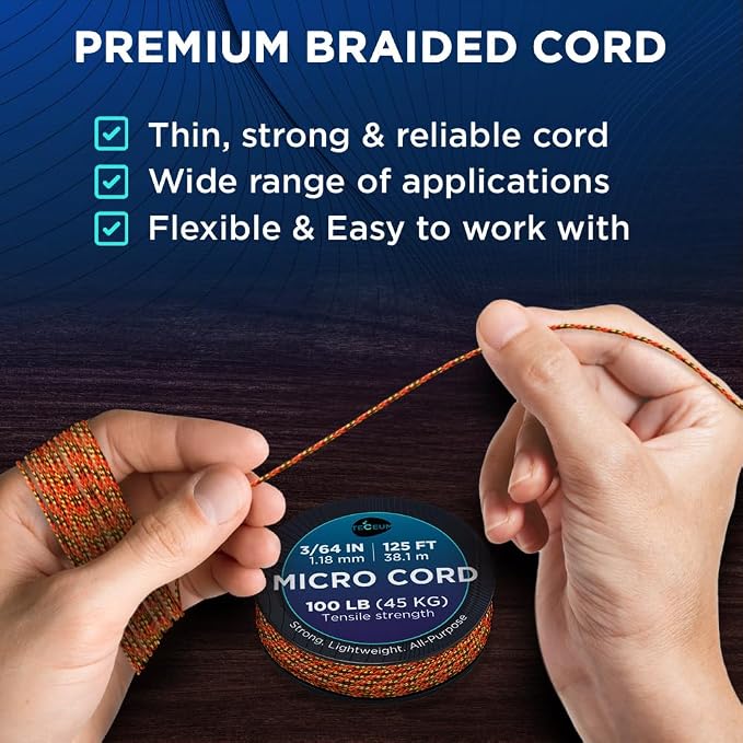 TECEUM Micro Paracord – 1.18 mm X 125 ft – Micro Utility Cord – Thin Braided - Image 3
