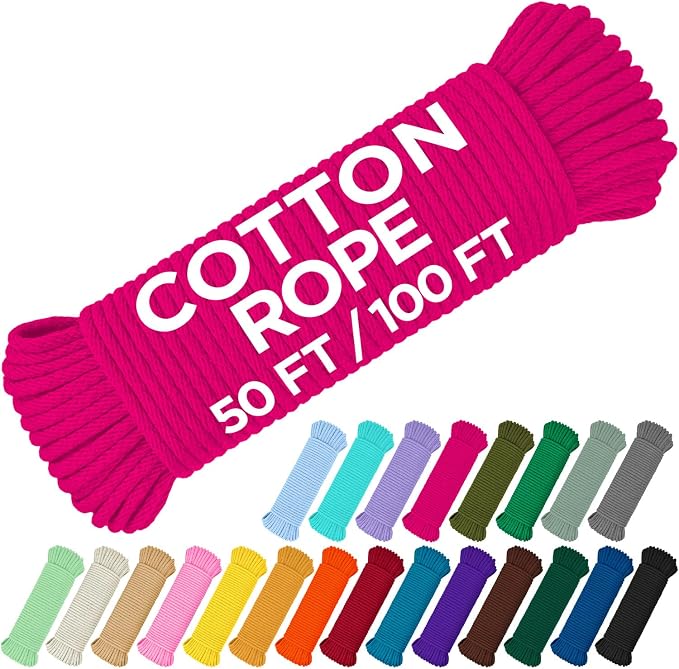 TECEUM Cotton Rope 3/16” – 50 FT – Strong All-Purpose Braided Rope – Natural by TECEUM