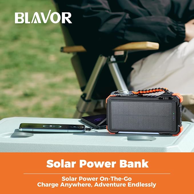 BLAVOR Solar Power Bank 20000mAh Built-in Cables, Wireless Charger - Image 7