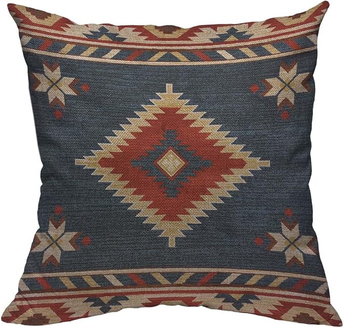 TKS MITLAN Southwest Diamond Blue Red Pillow Covers 18 x 18 Inch Indian Style by TKS+MITLAN