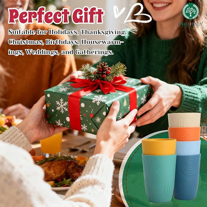 Homienly Wheat Straw Cups Set Unbreakable Drinking Glasses & Reusable Plastic - Image 7