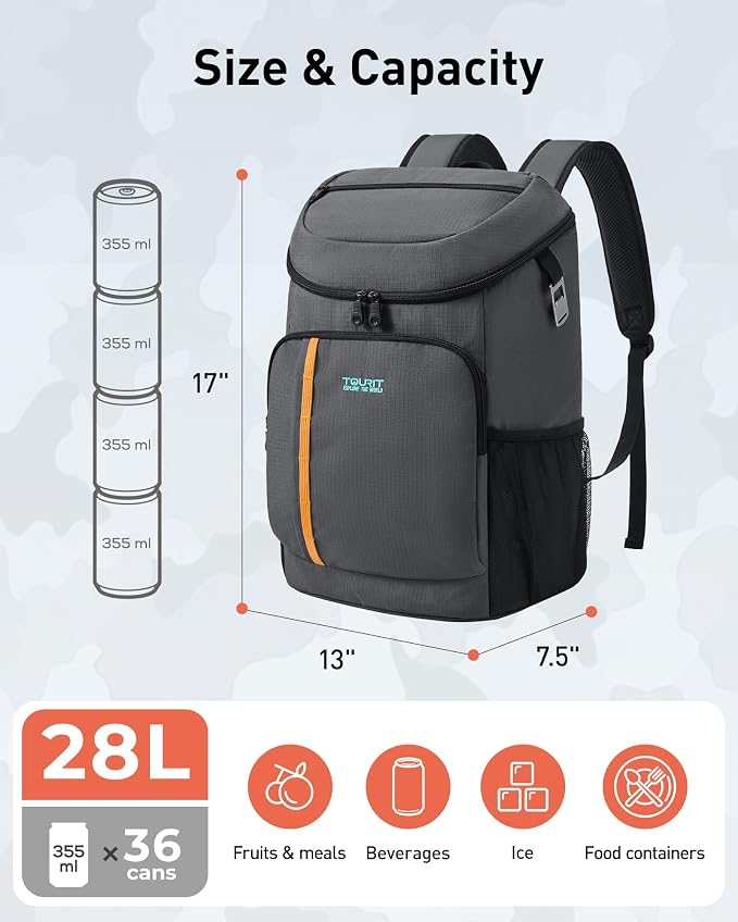 TOURIT Cooler Backpack Lightweight Insulated Backpack Cooler Leak-Proof - Image 2