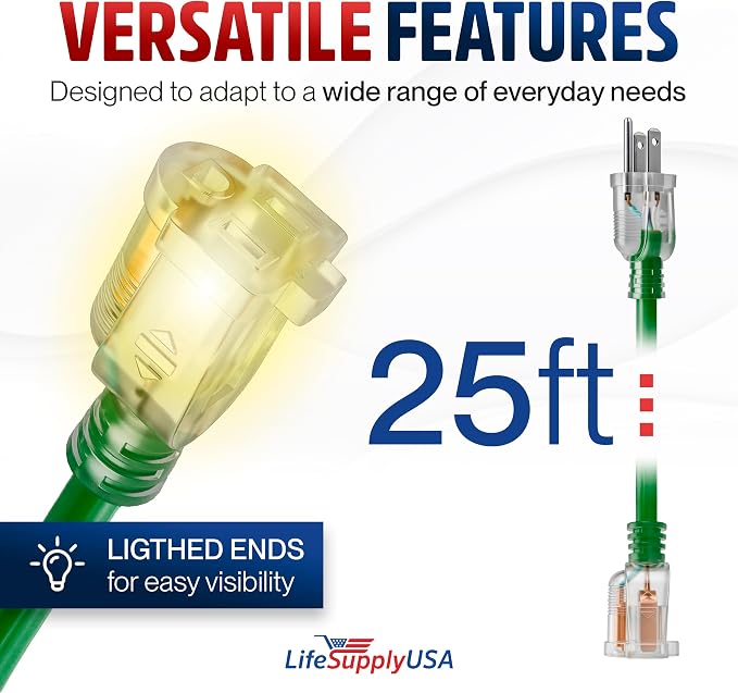 25ft Outdoor/Indoor Extension Cord 10/3 Gauge Ultra Heavy Duty 3 Prong SJTW - Image 6