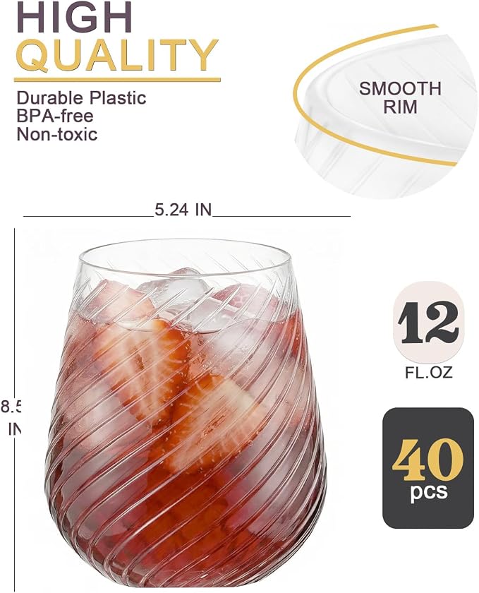 Maaacute 40 Pack Plastic Stemless Wine cocktail Whiskey Champagne Glasses - Image 4