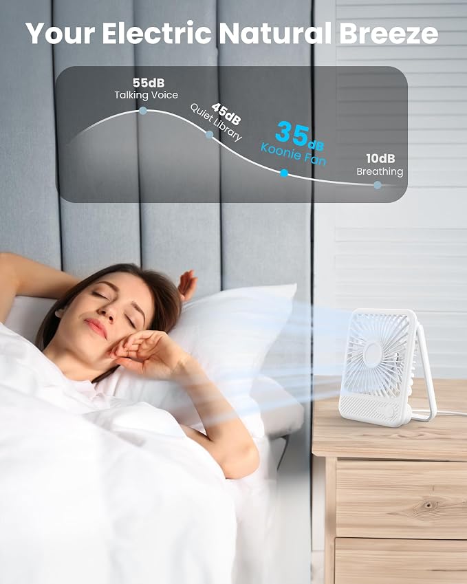 Koonie USB Desk Fan, Strong Wind Ultra Quiet Small Personal Fan - Image 5