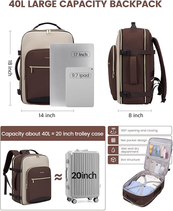 LOVEVOOK 40L Travel Backpack for Women & Men, Airline Approved Carry On Luggage - Image 4