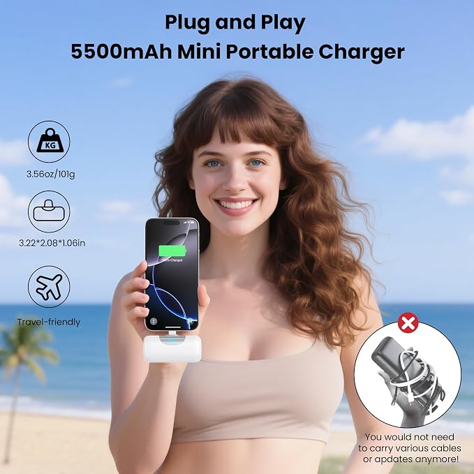 Mini Portable Charger for iPhone 17/16, 5500mAh LCD Display USB C Power Bank - Image 3