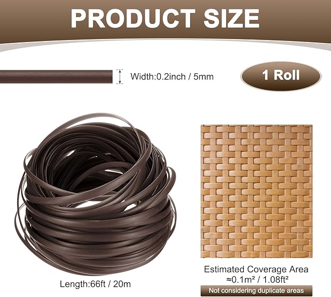 M METERXITY 1-Pack Wicker Repair Kit, 5mm x 66ft/20m Plastic Flat Rattan - Image 3