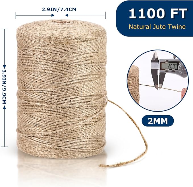 Vanhench Jute Twine Rope 1/13" x 1100FT, Natural Jute String Cord - Image 3
