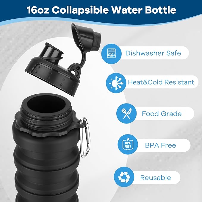 Collapsible Water Bottles 17oz, Reusable BPA Free Silicone Foldable Water Bottle - Image 4