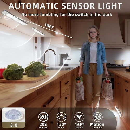12inch Under Cabinet Lighting, 4 Pack Rechargeable Motion Sensor Light Indoor - Image 2