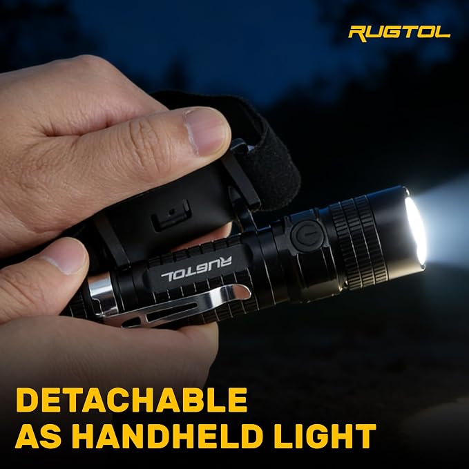 Rugtol Headlamp, USB C Rechargeable Battery Powered Head Lamp LED Flashlight - Image 5