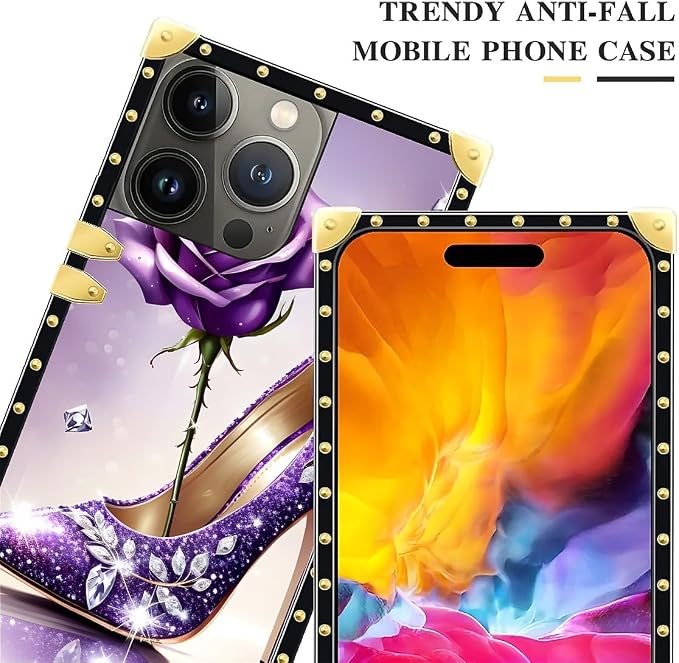 Compatible with iPhone 15 Pro Case, High Heeled Purple Diamond Rose Luxury - Image 4