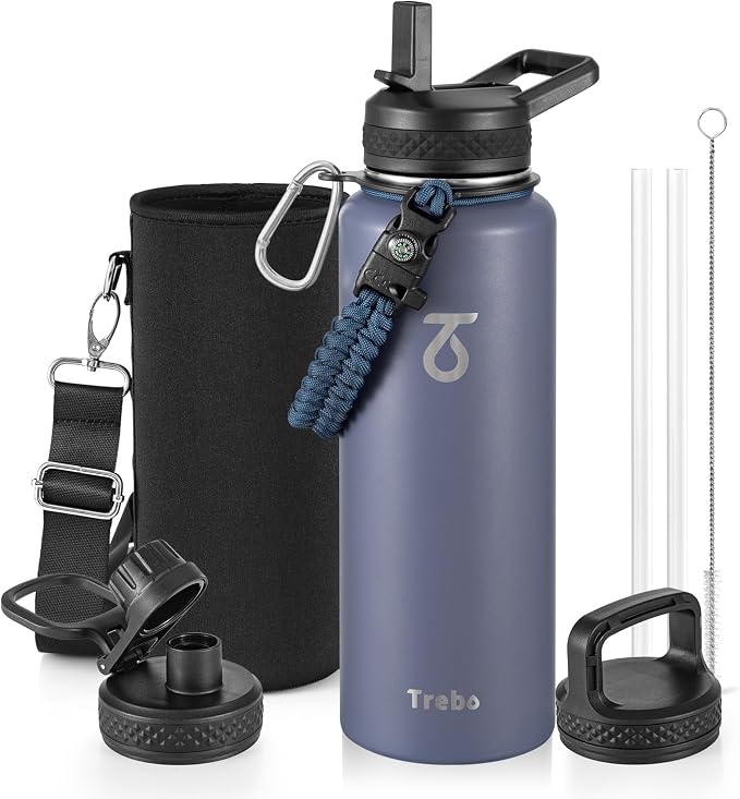 Trebo Water Bottle 40oz with Paracord Handle, Half Gallon Large Vacuum Triple by StayHotStayColdStayGreen