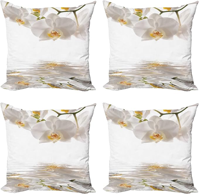 Ambesonne Flower Throw Pillow Cushion Case Pack of 4, Pure Romantic Orchids by Ambesonne