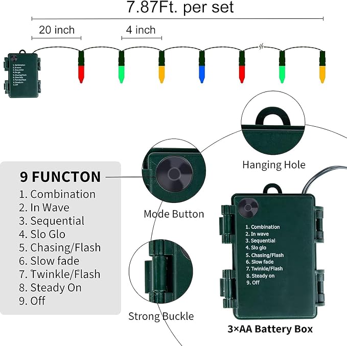 Christmas Lights Battery Operated 4 Pack 8 Feet 20 LED String Lights on Green - Image 4