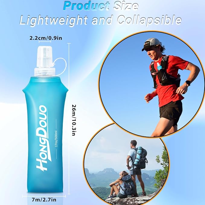 2 Packs Soft Flask, 17oz/500ml TPU Collapsible Soft Water Bottle - Image 2