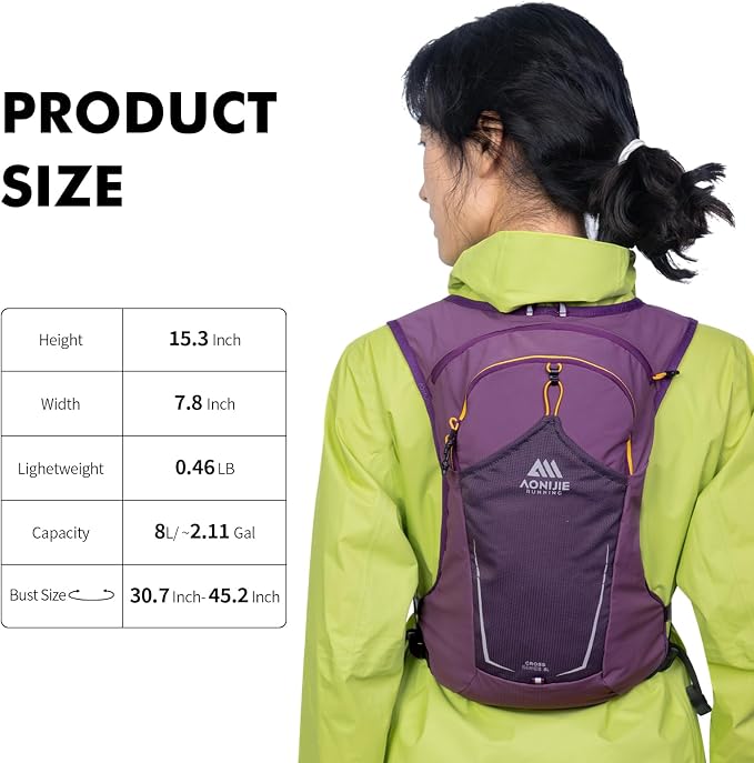 AONIJIE Running Hydration Vest for Men & Women, 8L Hydration Backpack, - Image 2