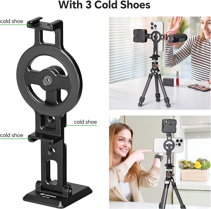 FANAUE Cell Phone Tripod Mount, Magnetic Aluminum Smartphone Stand Adapter - Image 6