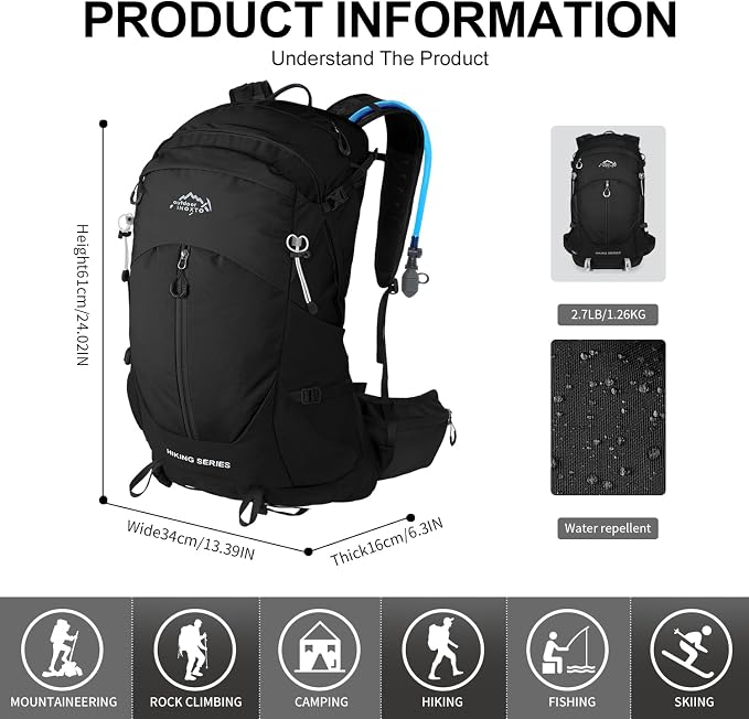 IX INOXTO Hiking Backpack, Camping Backpack, 30L Waterproof Hiking Daypack - Image 2