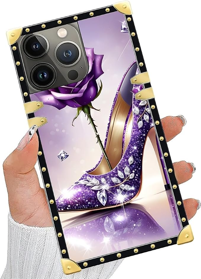 Compatible with iPhone 13 Pro Case, High Heeled Purple Diamond Rose Luxury - Image 5