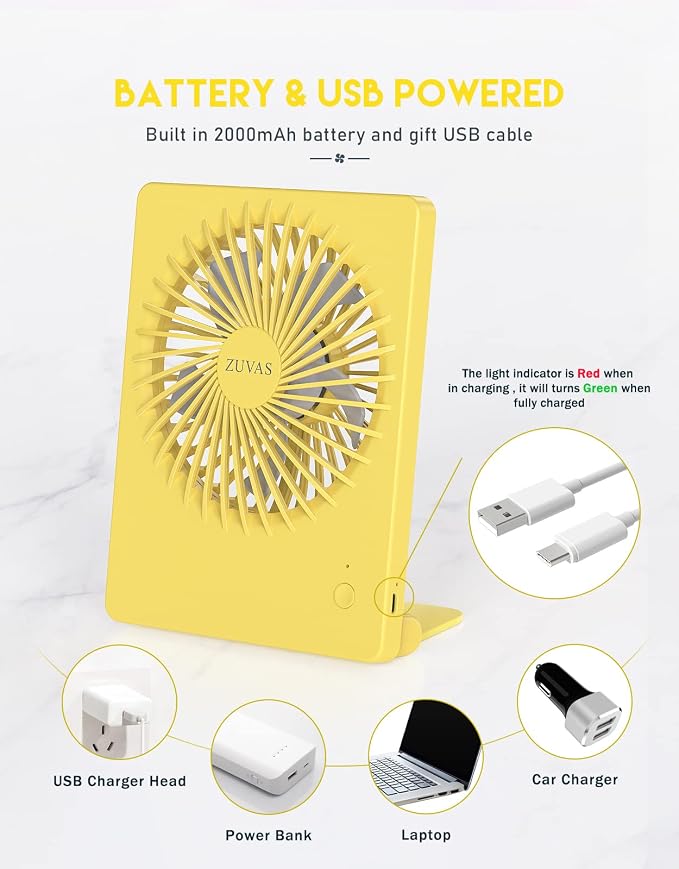 Zuvas Desk Fan Battery Operated Fan Rechargeable 180°Tilt Folding Personal Fan - Image 4