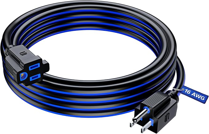 Maximm 15 Ft Black and Blue Extension Cord, Heavy Duty 16 AWG, ETL Listed by MaximmCable