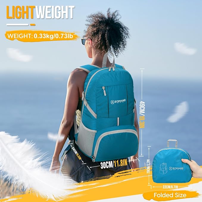 ZOMAKE Lightweight Packable Backpack 35L, Light Foldable Backpacks Water - Image 2