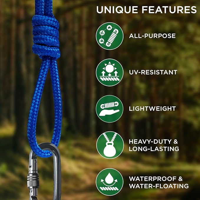TECEUM Rope – 90 Feet x 3/8 Inch – Blue – Strong All-Purpose Utility Rope – - Image 4