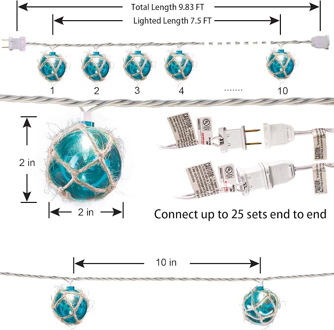 Nautical String Lights, Beach Theme Float Lights Set of 10 Blue G50 Beach - Image 6