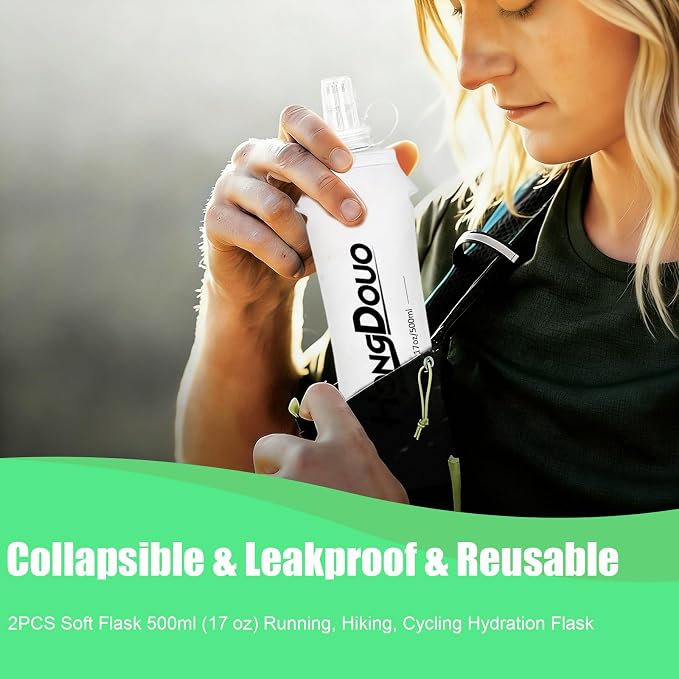 2PCS Running Vest Soft Flask, BPA-Free Soft Flasks 17oz/500ml TPU Collapsible - Image 5