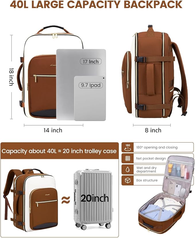LOVEVOOK 40L Travel Backpack for Women & Men, Airline Approved Carry On Luggage - Image 4